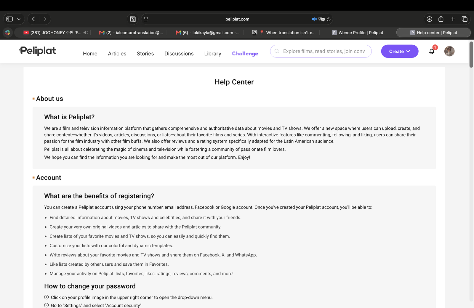 The Peliplat Help Center: FAQs and account guidance.