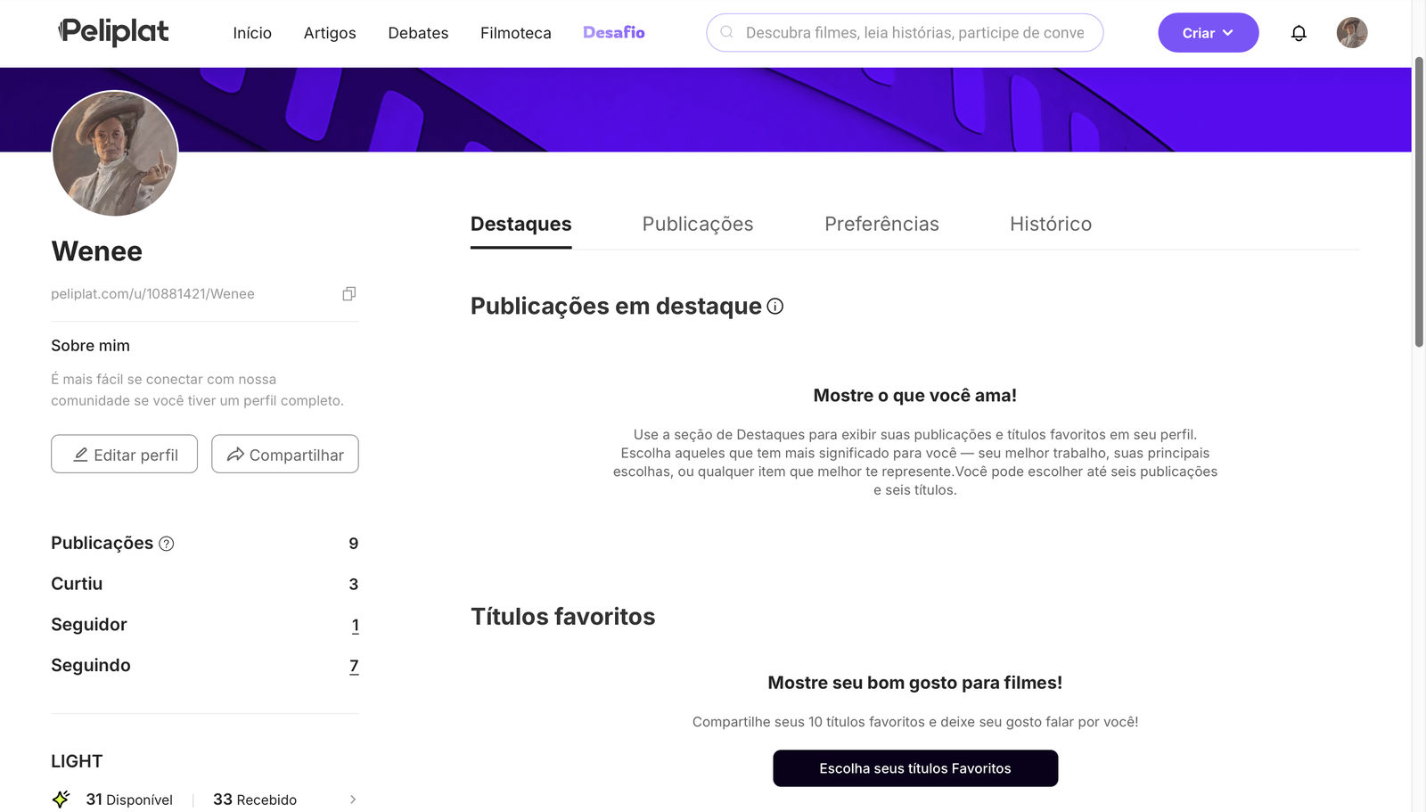 The Peliplat profile in Portuguese.