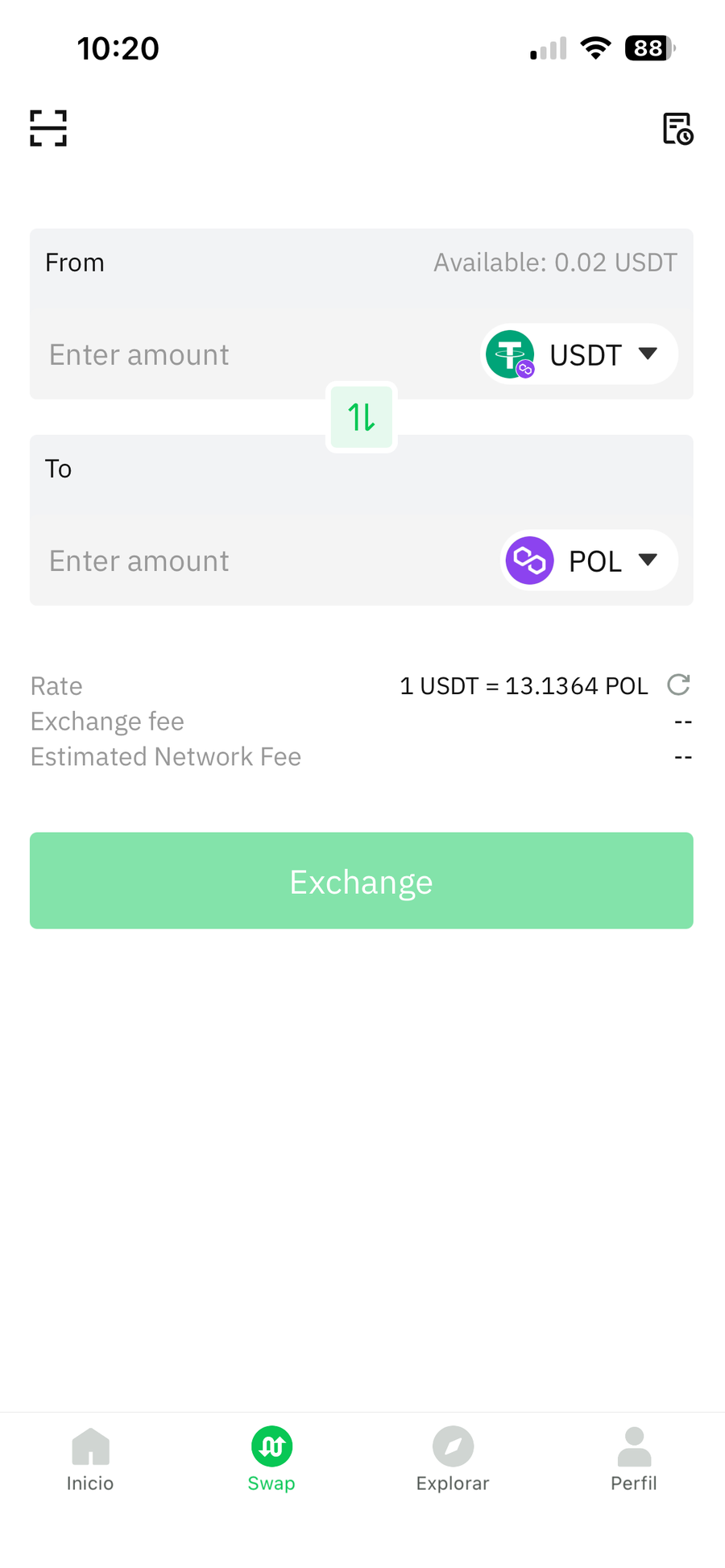 The swap / exchange flow in the VVWallet app.